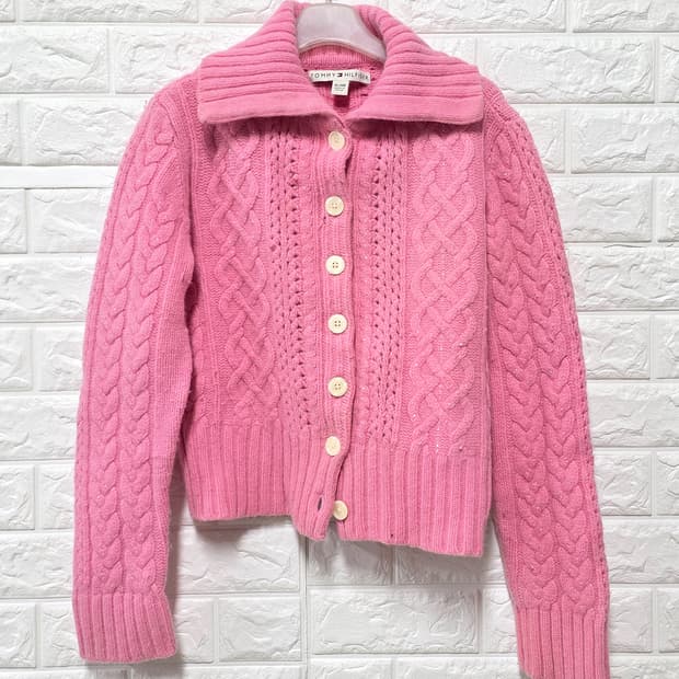 택포) 타미힐피거 핑크 가디건 M
