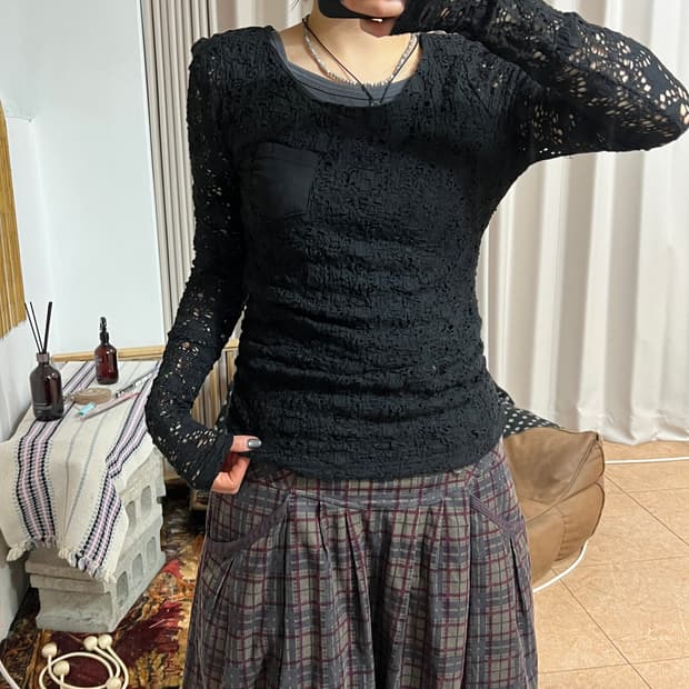 빈티지 여성 펀칭 그물 롱승리브