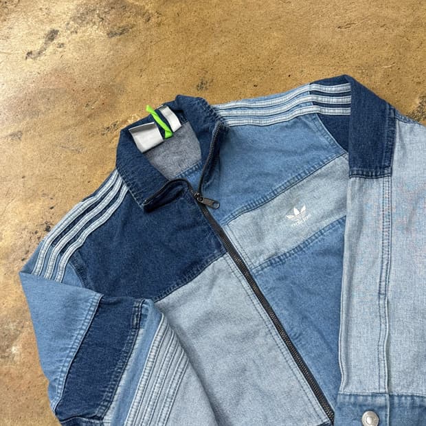 아디다스 한정판 패치워크 데님 트랙탑 청자켓 