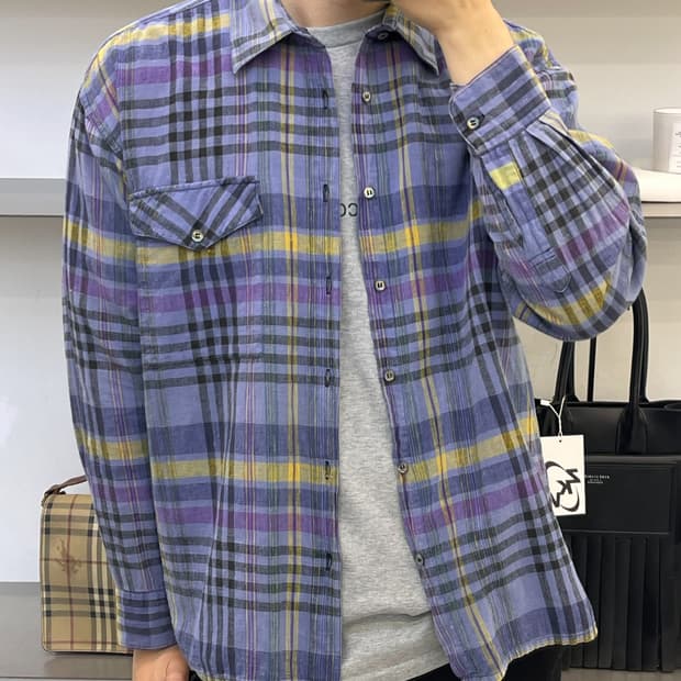크리스찬 디올 린넨 포켓 체크 셔츠
