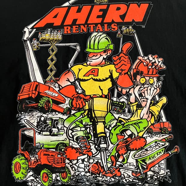 길단 사의 AHERN RENTALS 중장비 티셔츠 3XL 구제 빈티지 