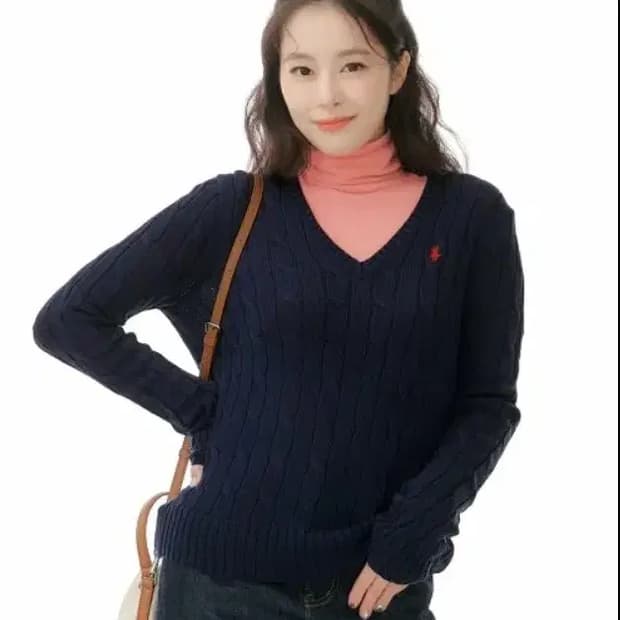 [정품] 폴로 랄프로렌 여성 슬림핏 케이블 니트 브이넥 55~66
