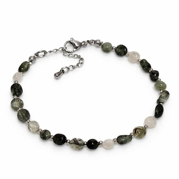 (핸드메이드) 천연석 녹침수정 그린 퀄츠 원석팔찌