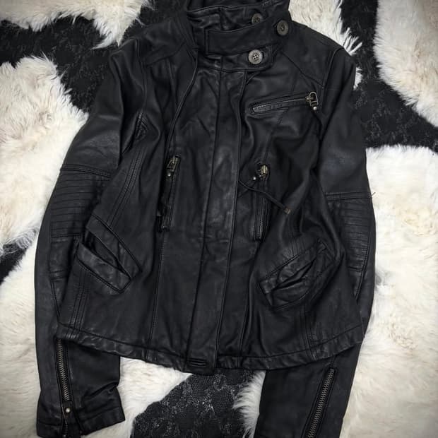 Neck button SheepSkin Leather Jacket