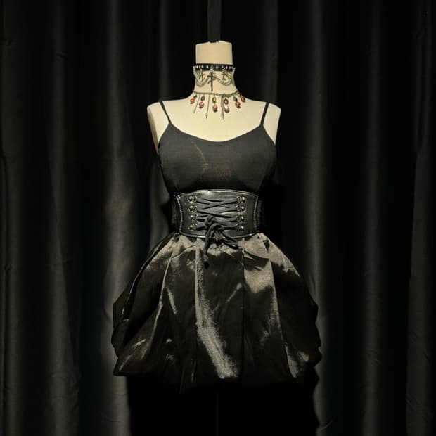 아일렛 코르셋 포인트 퍼프 원피스