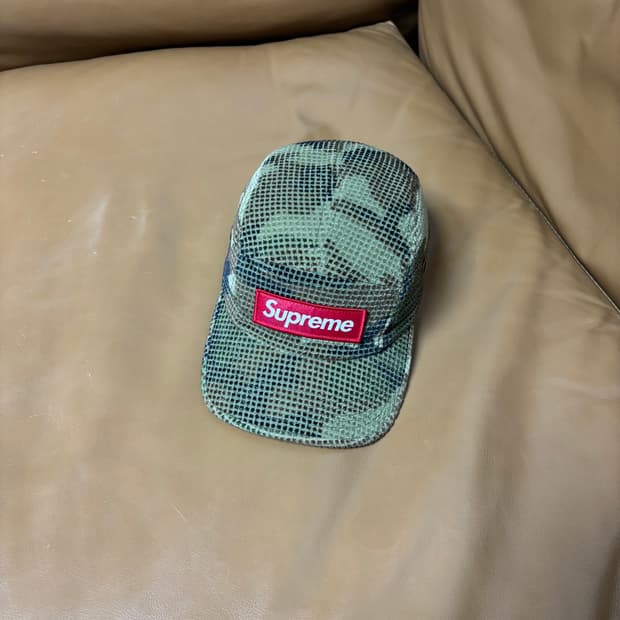 슈프림 캠프캡 모자 박스로고 그리드 우드랜드 카모