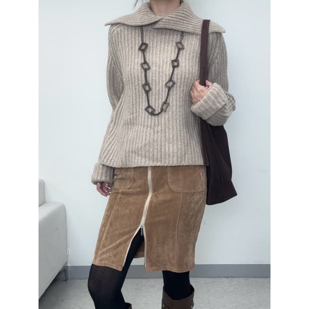 빈티지 브라운 스웨이드 스커트