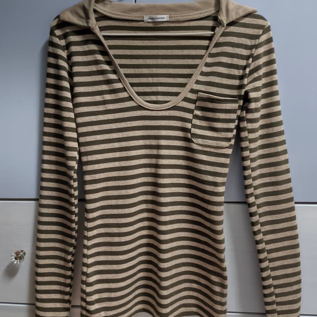 스트라이프 포켓 카라 롱슬리브 긴팔티