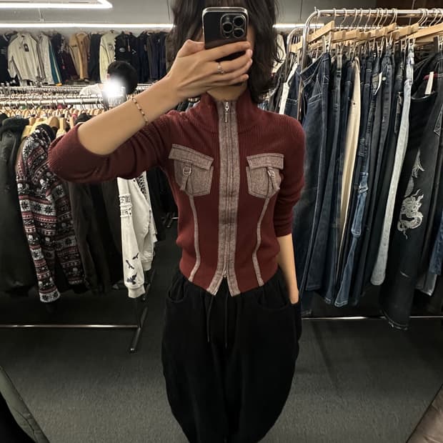 38)TWO.C 빈티지 여성 버건디 니트집업