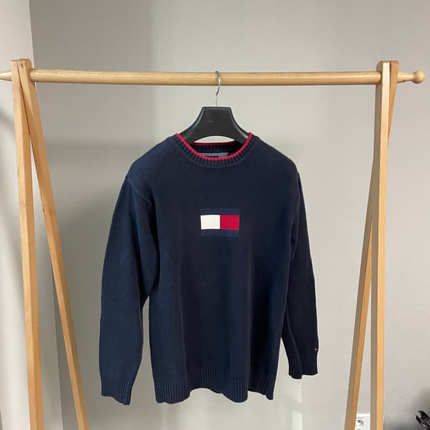 타미힐피거 플래그 로고 니트 네이비