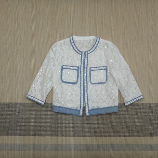 (55) 샤틴 데님 배색 레이스 자켓 S242C161