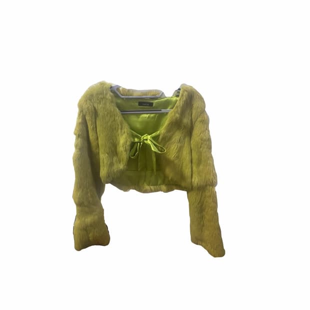 두쫀쿠🧆룩) 빈티지 그린 퍼자켓(벨벳 리본 디테일!)