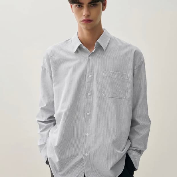 드로우핏 코지드 스트라이프 셔츠 블랙 L 새상품