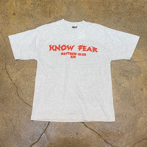 미국 빈티지 80s KNOW FEAR 프린팅 반팔티 락티셔츠