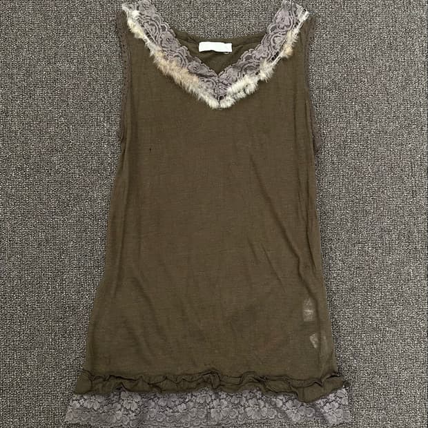M)Japanese vintage 브라운 모리 란제리 레이스 슬리브리스