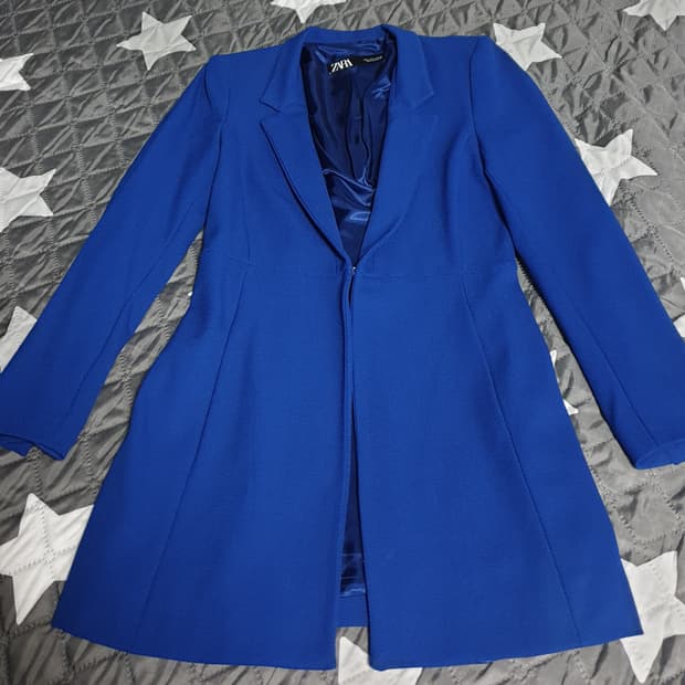 자라 블랙라벨 비스코스 혼방 버튼리스 코트 코발트블루 (S)