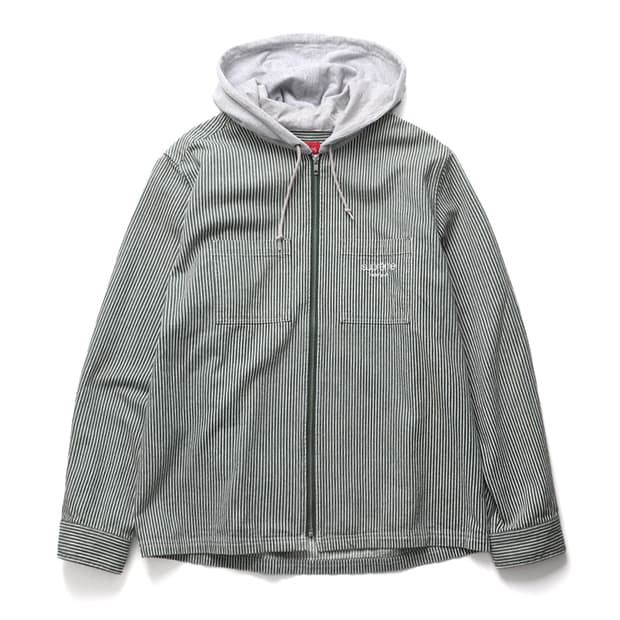 Supreme Hooded Stripe Denim Zip Up Shirt