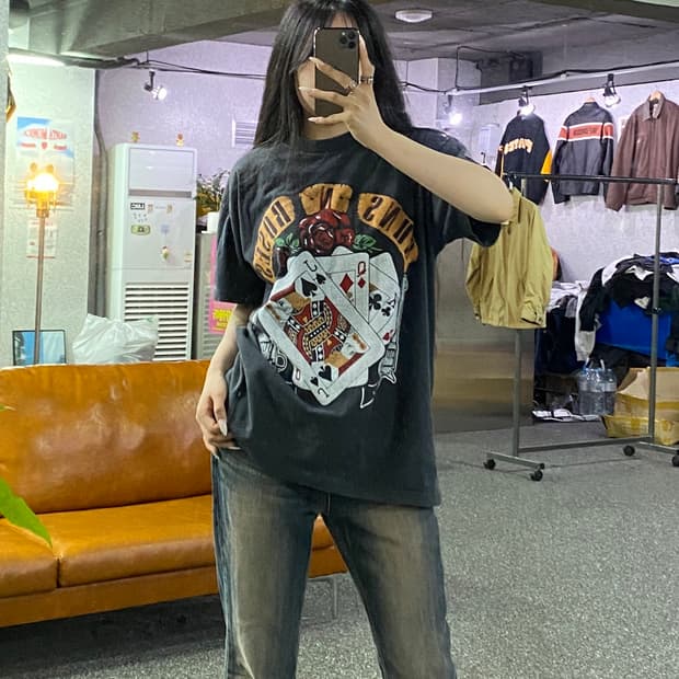 빈티지 건스앤로지스 카드 그래픽 반팔티셔츠B4975