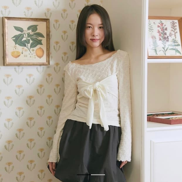 마가린핑거스 리본 오프숄더 티셔츠