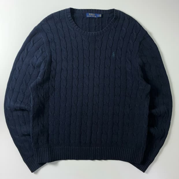 Polo  폴로 랄프로렌 자수 코튼 네이비 꽈배기 니트 