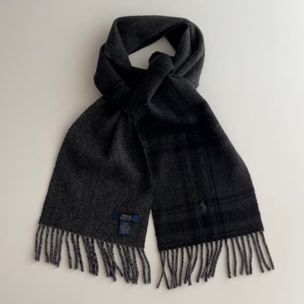 폴로 랄프로렌 빅체크 헤링본 울 혼방 리버시블 머플러