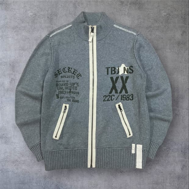 TBJ JEANS 빈티지 y2k 로고 그레이 니트 집업