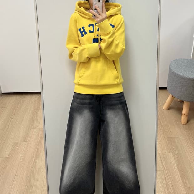 아베크롬비 자수로고 옐로우 후드티
