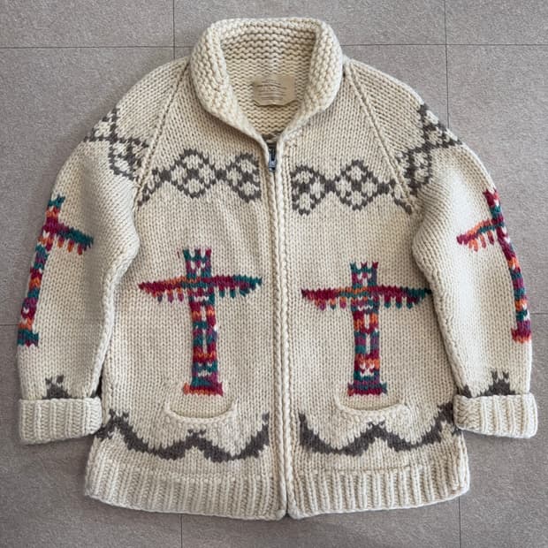 캐나다 핸드니트 버진울 코위찬 집업 가디건