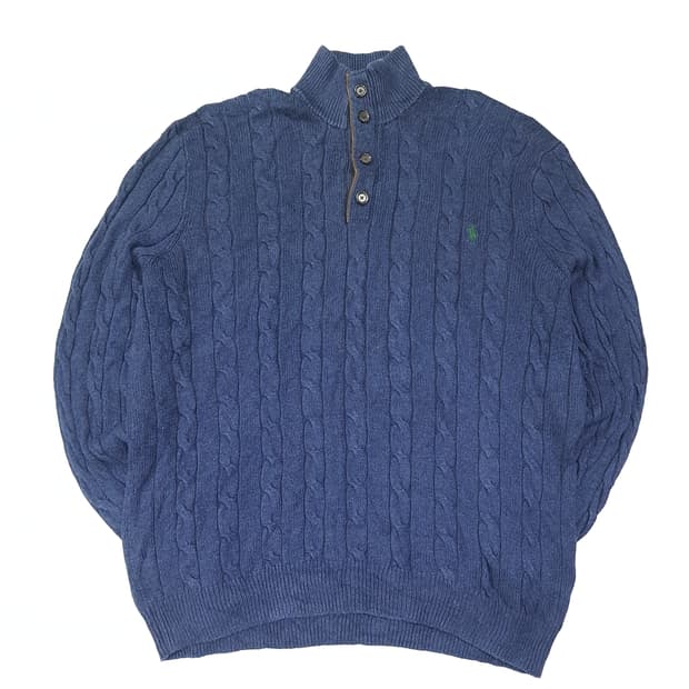 CL005 XL 폴로 랄프로렌 100% 실크 스웨이드 하프집업 케이블 