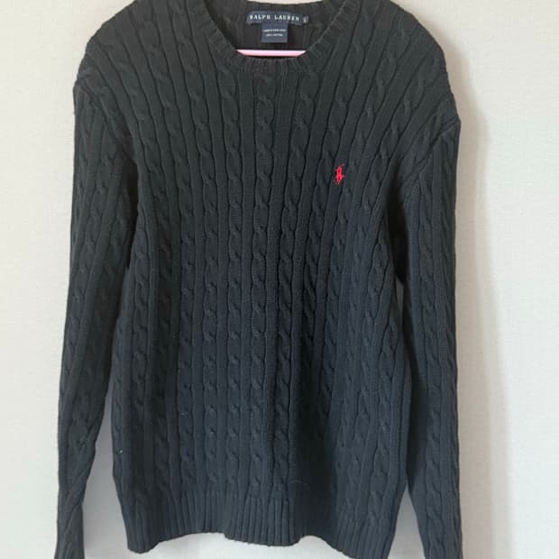 폴로 블랙 기본 꽈배기 니트