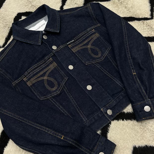 [S]캘빈클라인 크롭 오메가 데님 자켓/진청