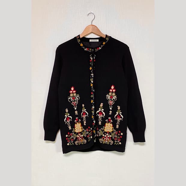Vintage Black Floral Wool Cardigan