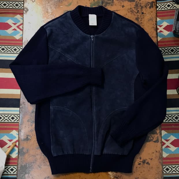 UK VTG 네이비 스웨이드 아크릴 집업 자켓 남성 102 여성 루즈핏 