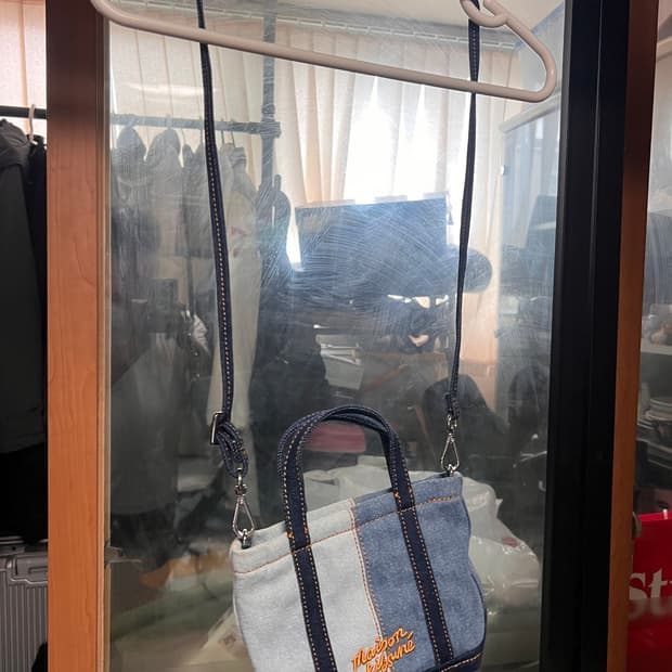 메종 키츠네 폭스 헤드 미니 데님 토트백 워시드 인디고