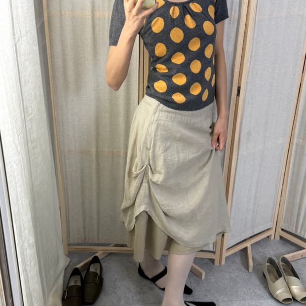 Pour Deux 린넨 셔링 미디스커트