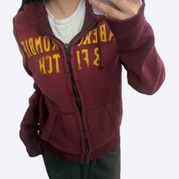 ❤️아베크롬비 옐로우 빅로고 버건디 후드집업❤️