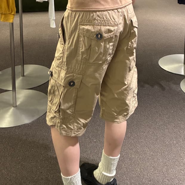 M)Japanese vintage 여성 단추 디테일 카고 쇼츠