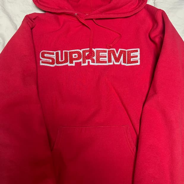 슈프림 후드티 퍼포레이티드 레더  레드 L