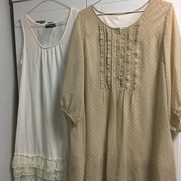 일본빈티지 도트 레이어드 원피스 연베이지
