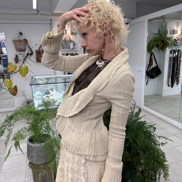 layered ruffle rib knit cardigan