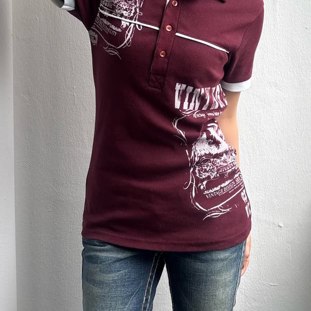 Vintage Graphic Red Polo Shirt