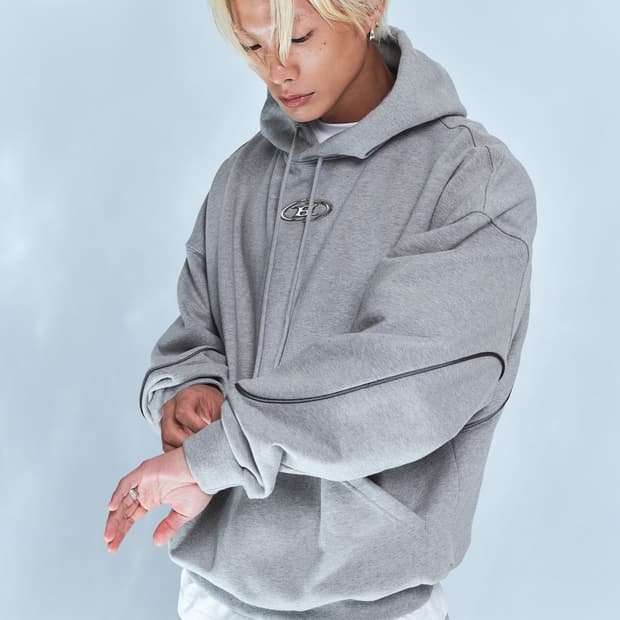 본투윈 빅크롬 리플렉티브 라인 후드티 2 그레이