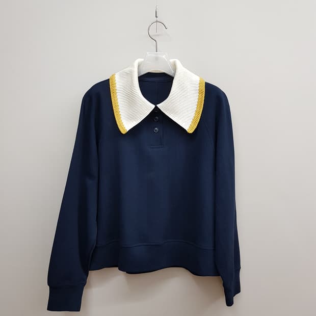 한섬 SJSJ 2022 배색 니트 카라 스웻셔츠 F85사이즈