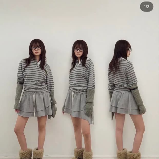 lcdc 프릴 미니 스커트 레이어드 그레이