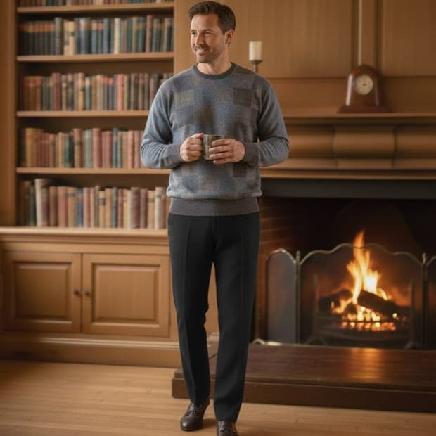 Clan Douglas 스코틀랜드산 캐시미어 95% 블록체크 니트