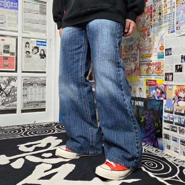 빈티지 워싱 스트라이프 신치백 데님 팬츠