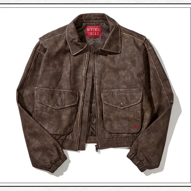 비터셀즈 스타 레더 자켓(워시드)(크롭핏)-브라운
