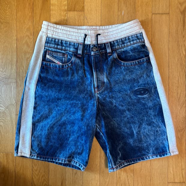 디젤 스웻 레이어드 데님 쇼츠