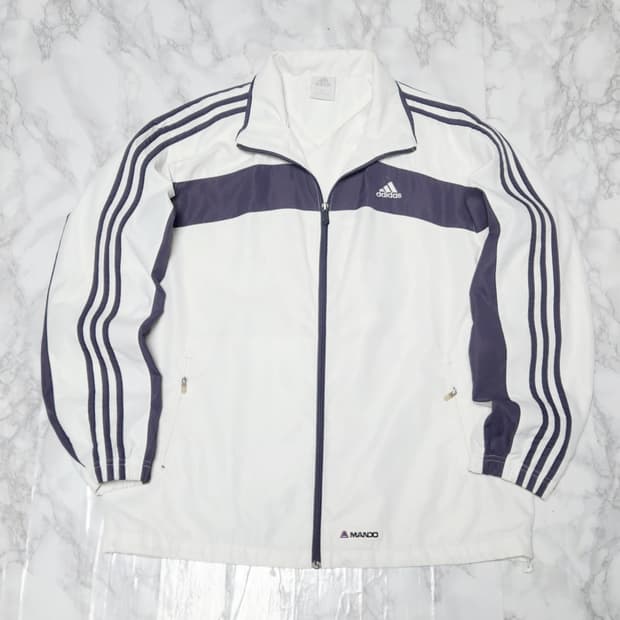 아디다스 삼선 화이트x차콜 트레이닝 바람막이 자켓
