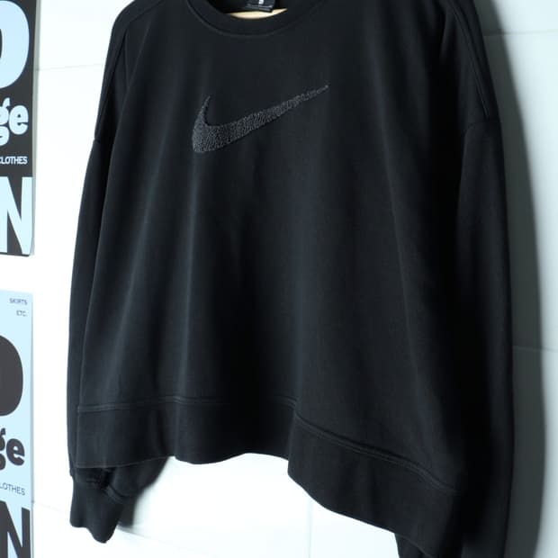 W(XL-2XL) 나이키 맨투맨 티셔츠 빅사이즈 블랙 크롭-H35732